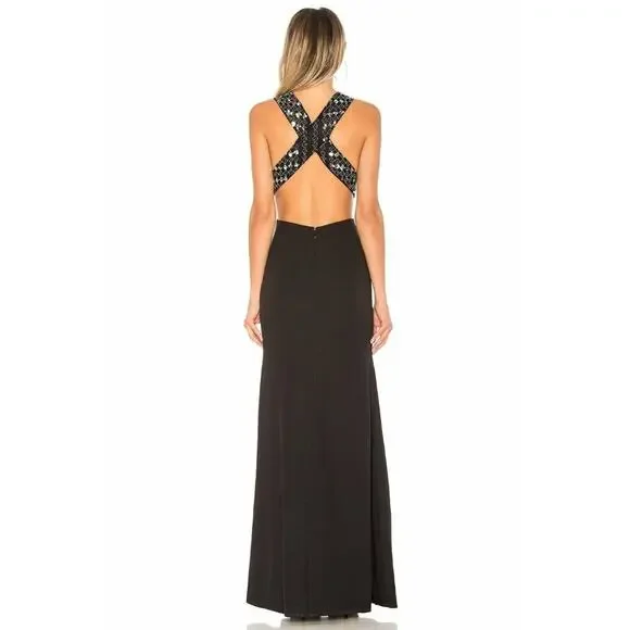 $458 X by NBD Black Beaded Silver Sequin Blanka Dress Cutout X Back XS NWT - Picture 2 of 12